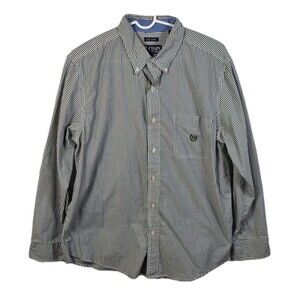 CHAPS Men's Large Green Striped Button-Down Long Sleeve Dress Shirt